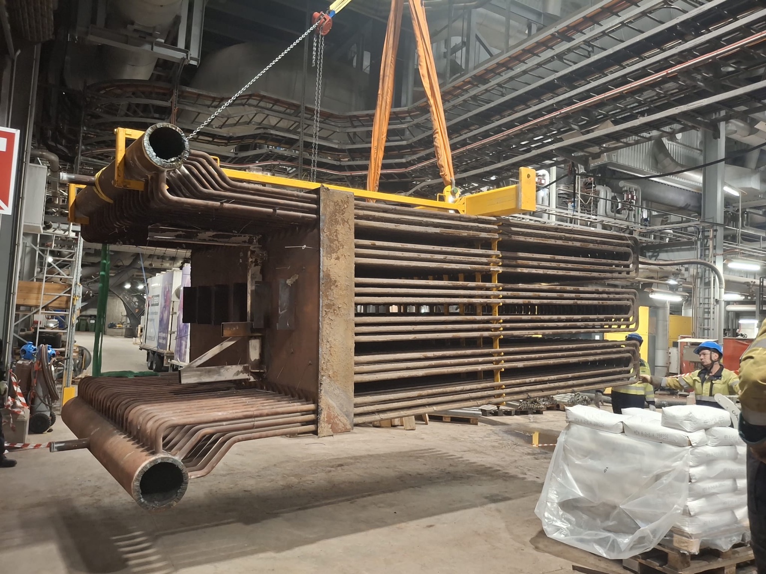 Boiler tube assembly during installation