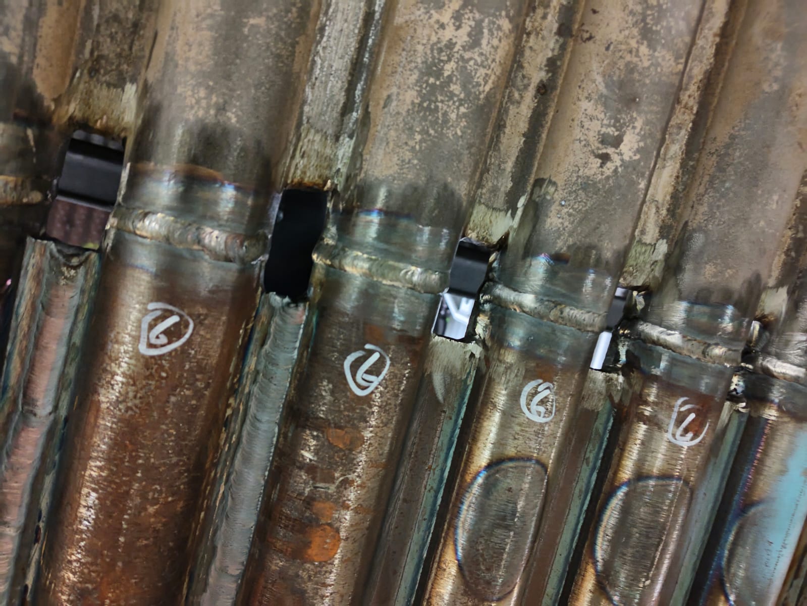 Completed welds on boiler tubes